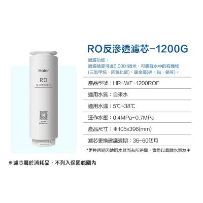 Haier 海爾 RO淨水器1200G 專用濾芯 (RO膜) HR-WF-1200ROF