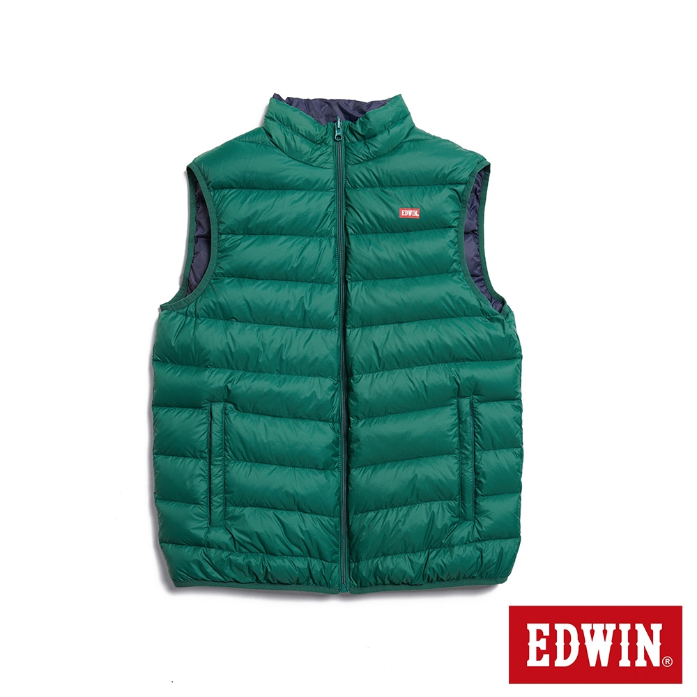 EDWIN 男裝 超輕量雙面穿羽絨背心-苔綠色