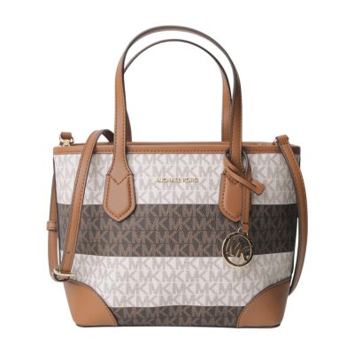 MICHAEL KORS  防刮撞色LOGO 標誌兩用包(米白x咖)小款