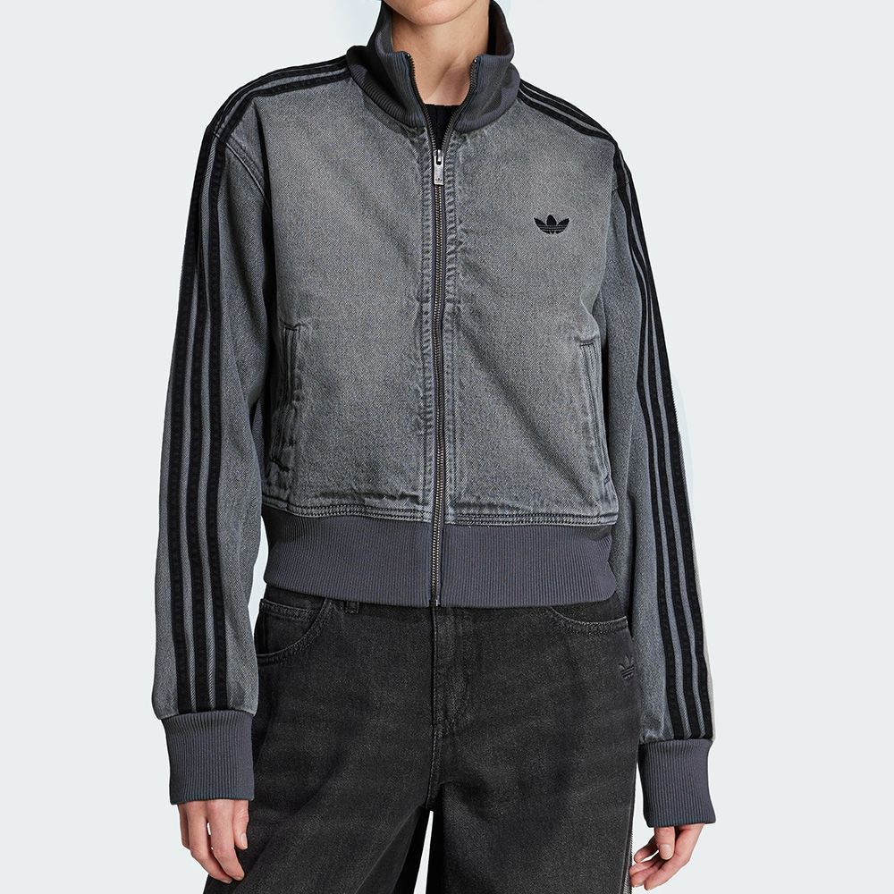 Adidas Denim Tt 女款灰黑色立領水洗刷舊丹寧牛仔穿搭休閒外套JY2564