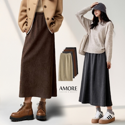 【Amore】初秋經典高腰木棉絨直筒裙(無刷毛)