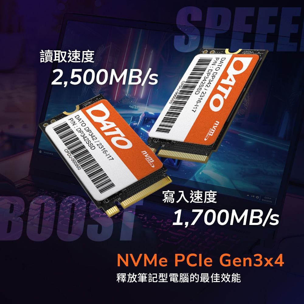 DATO 達多DP342 512GB M.2 2242 PCIe Gen3x4 SSD 固態硬碟(最高達讀