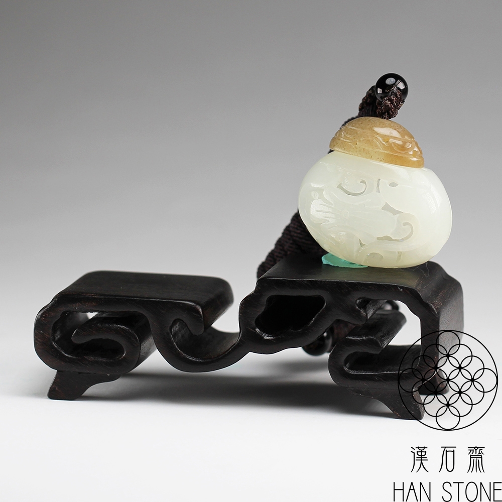 漢石齋】天然和田玉鏤空雕花玉佩香囊玉珮吊墜白玉糖玉(31*16