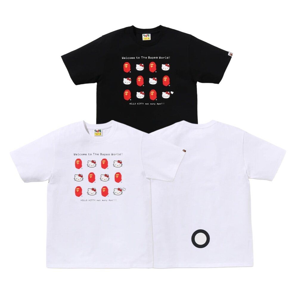 Sanrio x Bape 短T 女裝 凱蒂貓 12宮格 黑/白 1M23210903 (黑色)