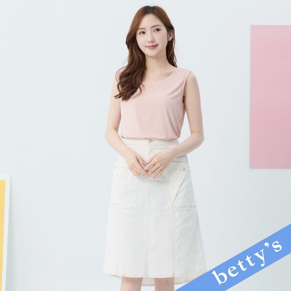 betty’s貝蒂思　優雅蕾絲拼接坑條無袖T-shirt(粉色) (粉色)