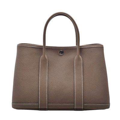HERMES 經典Garden Party系列小牛皮暗釦手提包(30cm-大象灰)