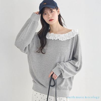 〈earth music〉荷葉摺邊露肩寬領長袖上衣
