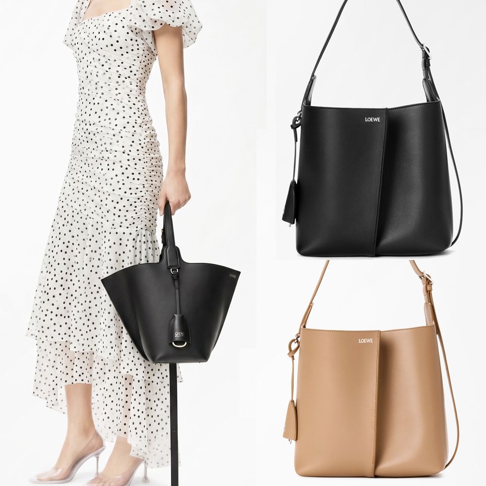 LOEWE 羅威 Bilbao 中型 3揹法 光滑小牛皮梯形水桶包(2色 手提 單肩揹 斜揹)