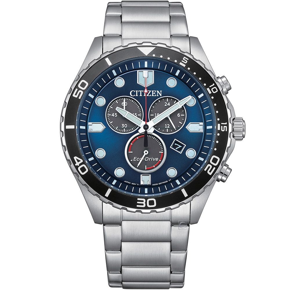 CITIZEN 星辰 光動能 計時運動腕錶 男錶 手錶-AT2560-84L/43mm藍色