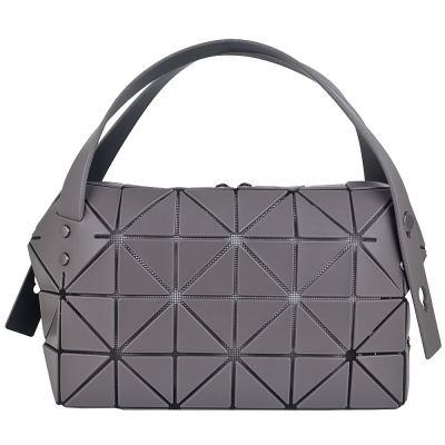 ISSEY MIYAKE 三宅一生 BAOBAO 灰色皮質三角格6x4手提包