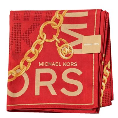 MICHAEL KORS 紅底色金鏈大LOGO字母圖騰帕領巾(51CM)