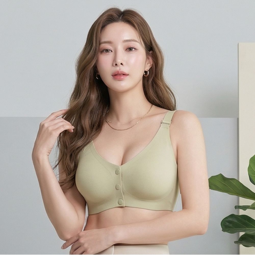 【伊柔 EVEROY】 裸肌無感無鋼圈前扣哺乳內衣 M-3XL(EQ)｜無痕包覆.加大尺碼 W031 酪梨綠