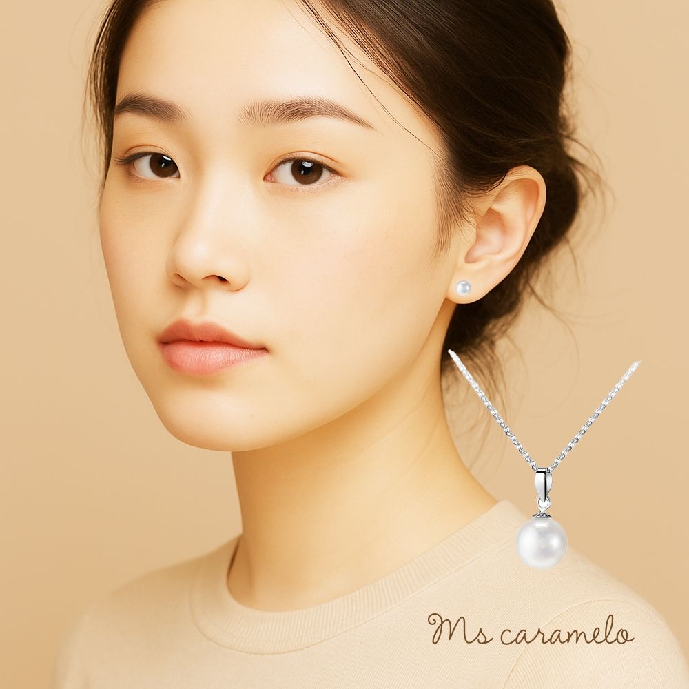 焦糖小姐 Ms caramel   淡水珍珠套組  珍珠項鍊&珍珠耳環 (珍珠項鍊&珍珠耳環淡水珍珠套組)
