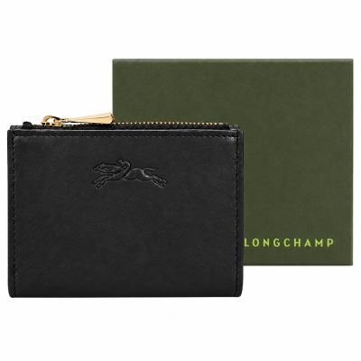 LONGCHAMP ÉPURE系列滑面小牛皮三折短夾(黑)