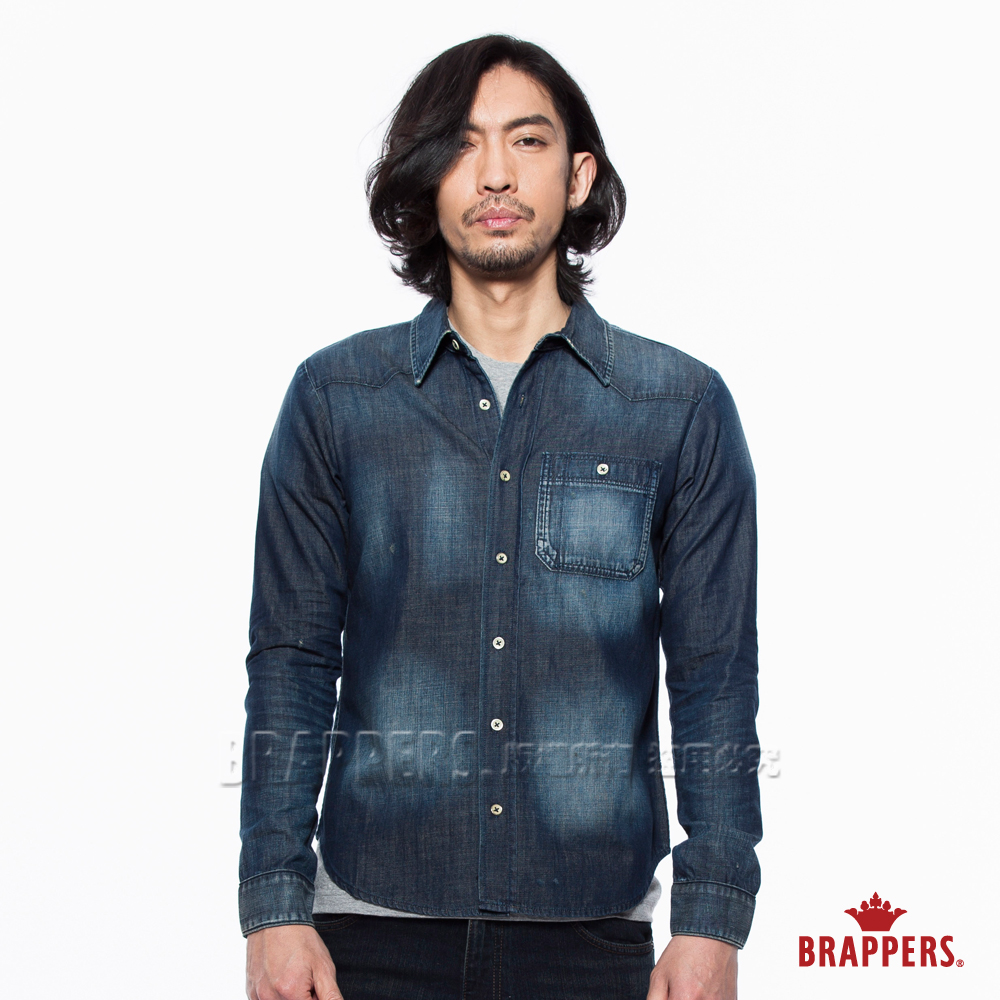 BRAPPERS 男款 牛仔上衣系列-男用長袖牛仔襯衫-藍