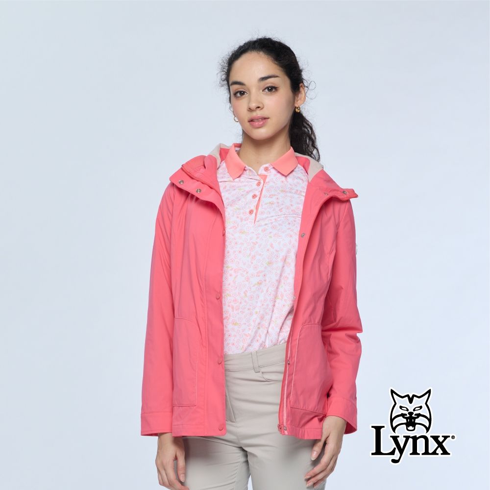 【Lynx Golf】女款防風保暖連帽刷毛裡長袖外套/高爾夫球(二色) (橘粉色)