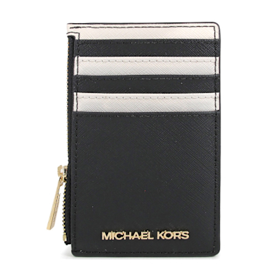 MICHAEL KORS Jet Set Travel 金字Logo防刮雙色多層次卡片包(黑白雙色)