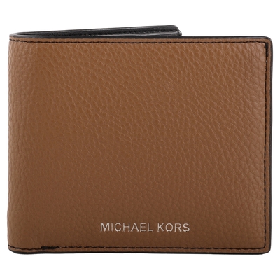 MICHAEL KORS  -  烙印銀字荔枝紋皮革透明層短夾(駝色)