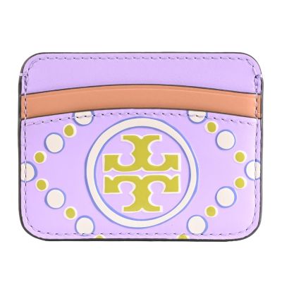 TORY BURCH 浮雕LOGO圖騰卡夾/名片夾(淡紫)