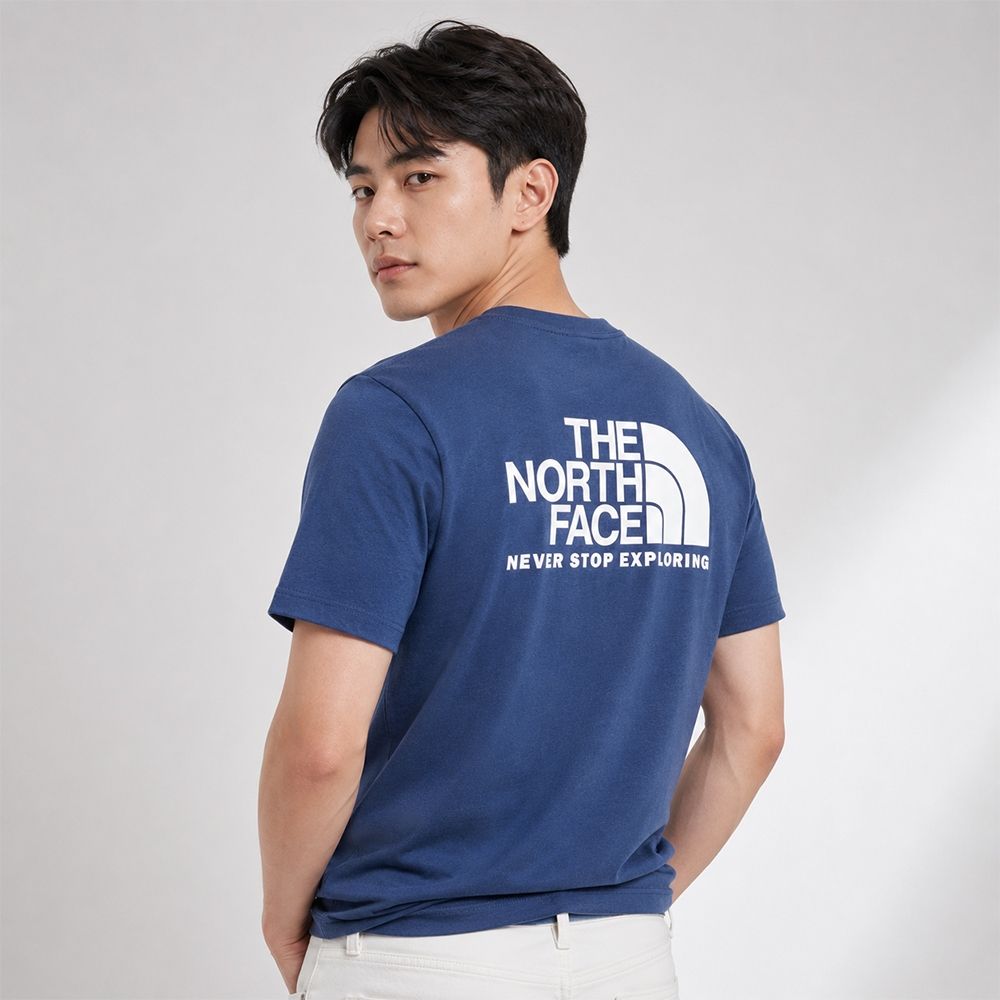 The North Face 熱銷印刷文字Logo圖案短袖T恤-灰藍色