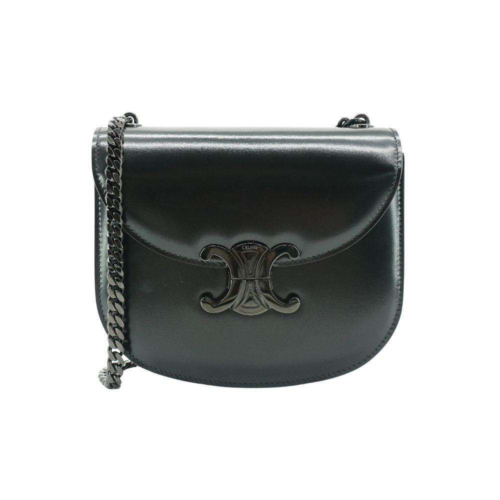 Celine 思琳 展示品 So Black Besace Clea 亮面小牛皮手提斜背二用包(黑)