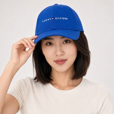TOMMY 熱銷刺繡文字Logo鴨舌帽-寶藍色