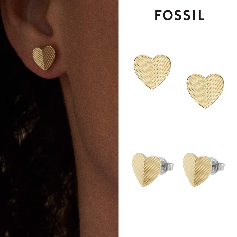 FOSSIL Harlow 線性紋理愛心耳環-金 JF04654710