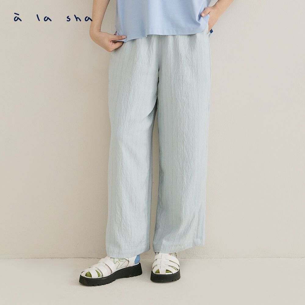 a la sha 條紋組織布長褲 (淺藍)