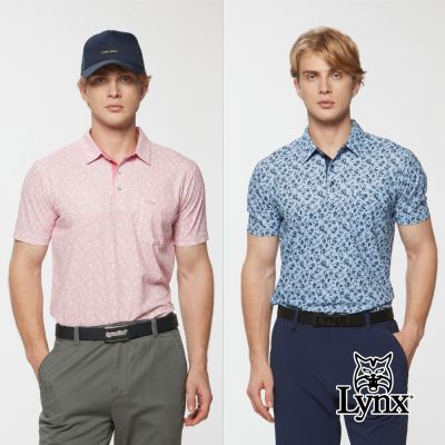 【Lynx Golf】男款吸濕排汗滿版花草印花胸袋款短袖POLO衫(二色)