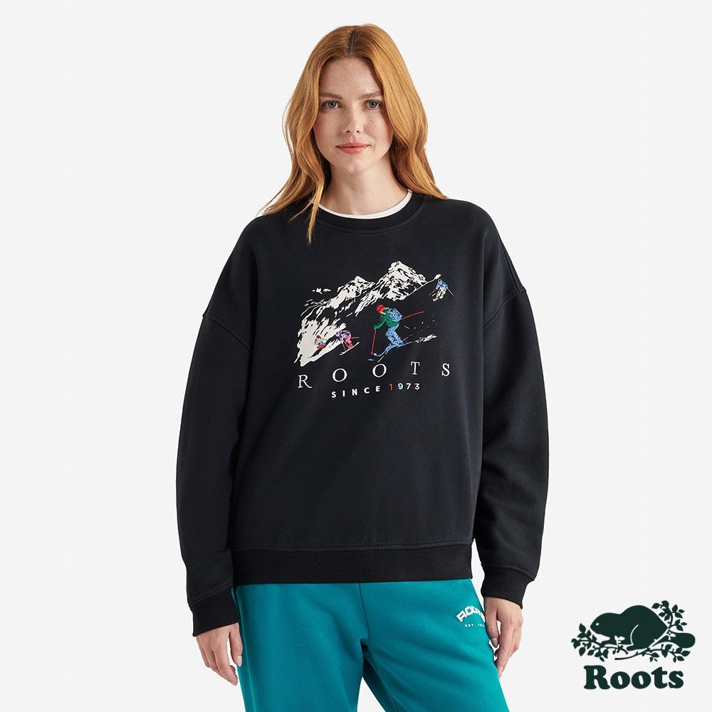 Roots女裝- ALPINE GOODS LANDSCAPE 圓領上衣-黑色