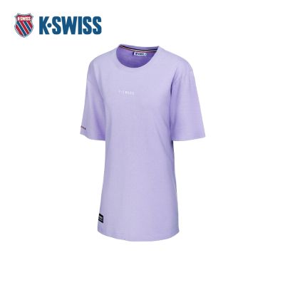 K-SWISS 寬版水洗純棉T恤 OVERSIZED TEE 女短袖 女上衣 粉紫色 198075-592
