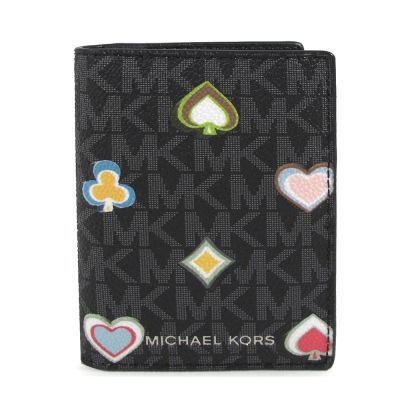 MICHAEL KORS Cooper 銀字防刮印花對開式名片卡夾包(黑色)