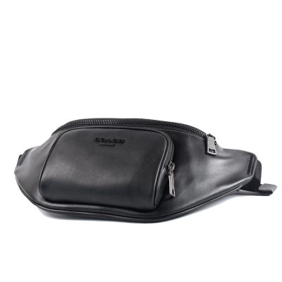 COACH Racer 小牛皮滑面皮革雙拉鍊置物腰包-黑色/大