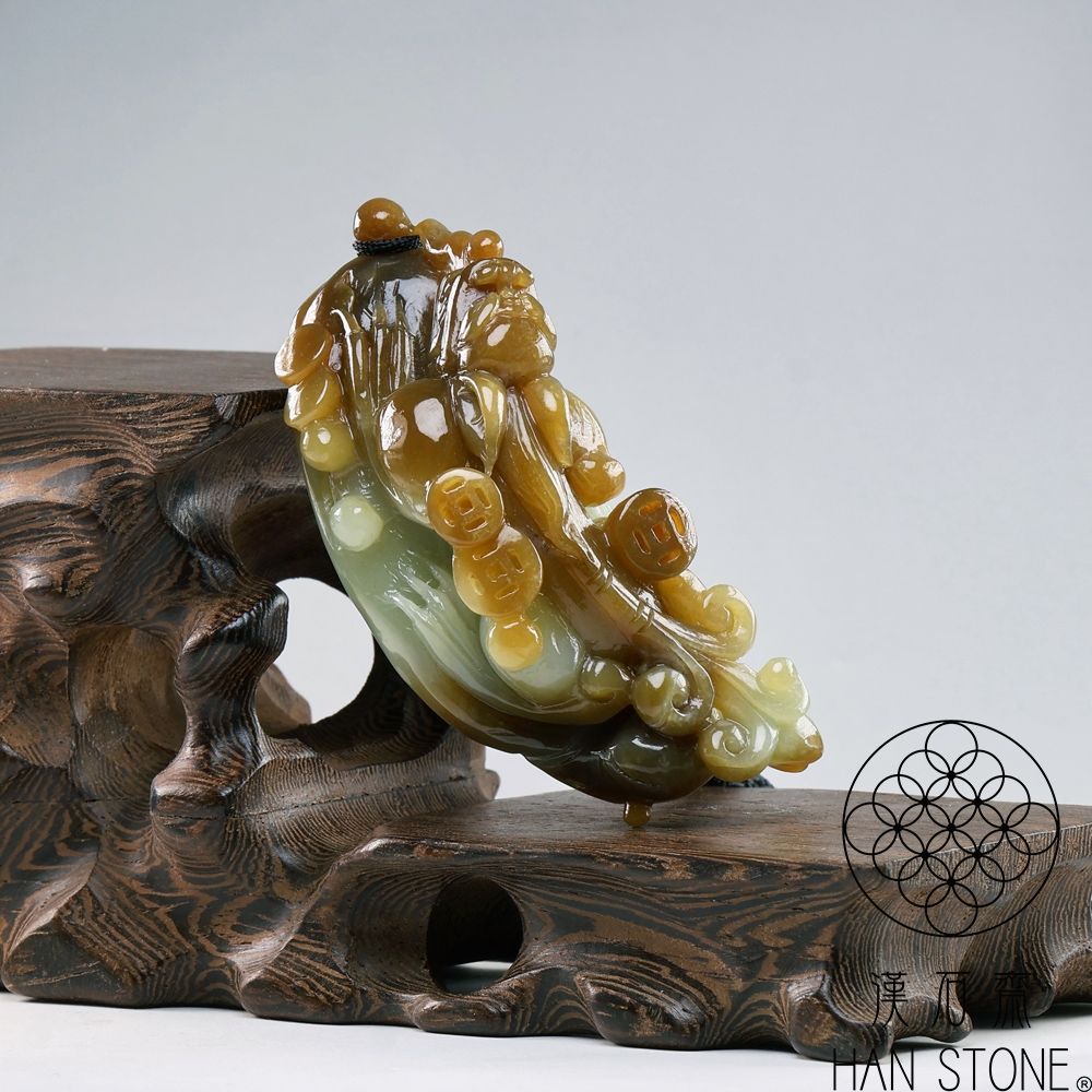 漢石齋】天然和田玉貔貅玉佩手把件白玉帶糖(34*88*30mm) | 漢石齋