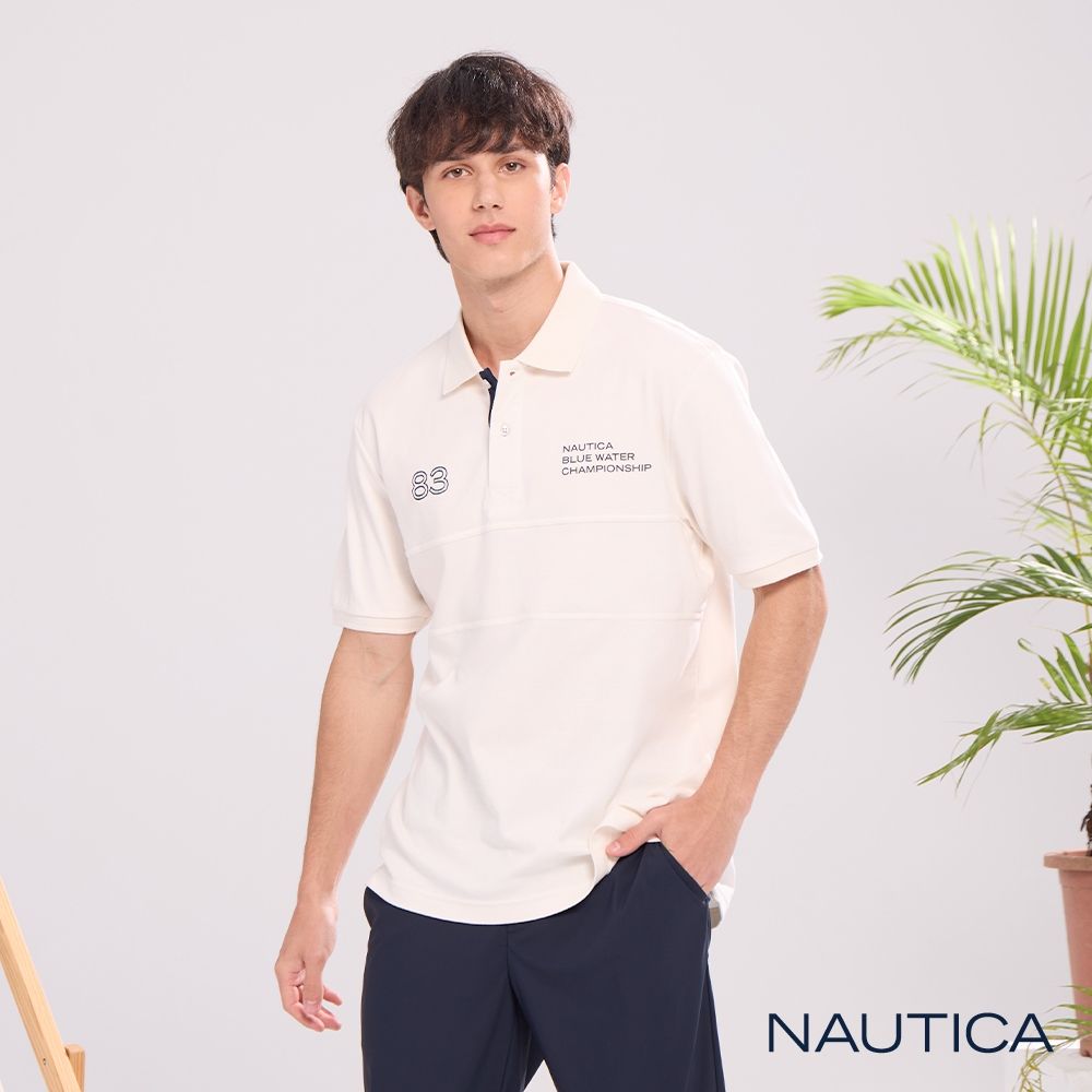 Nautica 官方旗艦 男裝 撞色門襟英倫運動風短袖POLO衫-白色