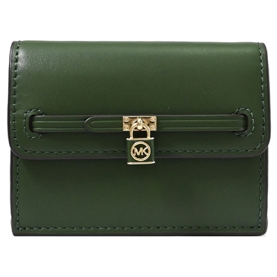 MICHAEL KORS HAMILTON  質感鎖頭吊墜翻蓋扣式卡片零錢包(森林綠)