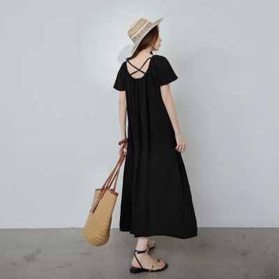 OB嚴選-透涼肌理兩穿領交叉美背長洋裝《DA10776-》