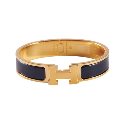 Hermes愛馬仕 Clic H bracelet 琺瑯細版手環 深藍金釦 (PM)