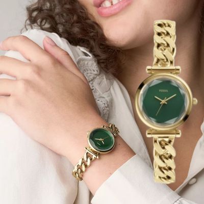 【FOSSIL】Carlie mini 優雅金黑麵羅馬時刻女錶 金色不鏽鋼錶帶 28 MM(ES5441)
