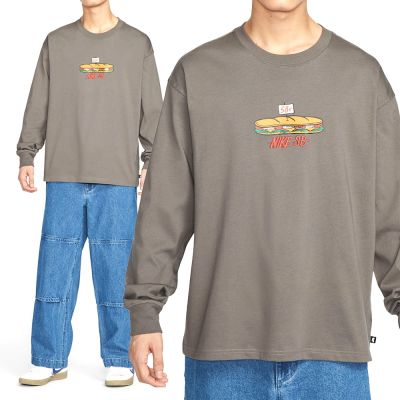 Nike As U Nk Sb Tee Ls M90 Oc Sub 長袖 男款 灰咖色 寬鬆 落肩 HJ0807-289