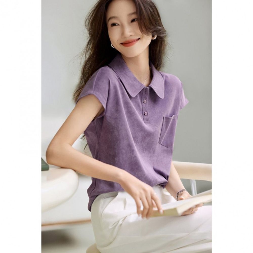【ALLK 歐楷】新品上架 暈染配色造型上衣 2色 尺寸L-XXL/中大尺碼/涼爽/透氣 (紫色)