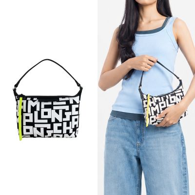LONGCHAMP LE PLIAGE LGP 系列滿版字母小手提包(黑X白)