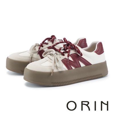 ORIN 雙帶撞色磨砂真皮綁帶厚底休閒鞋 米色