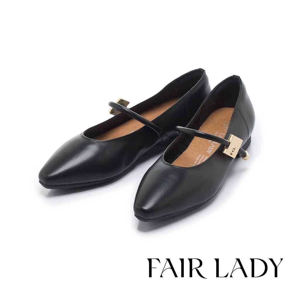 FAIR LADY 小時光 典雅FA飾釦瑪莉珍平底鞋 霧黑 (5B3069)