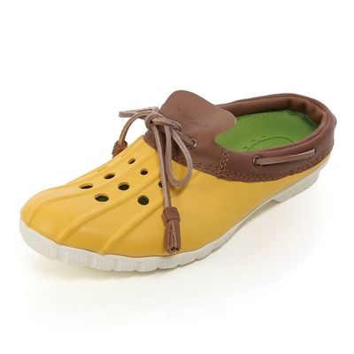 美國加州 PONIC&Co. CODY 防水輕量 洞洞半包式拖鞋 雨鞋 黃色 防水鞋 休閒鞋 懶人鞋 真皮流蘇 環保膠鞋