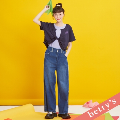 betty’s貝蒂思 個性造型鬚邊牛仔寬褲(深藍)