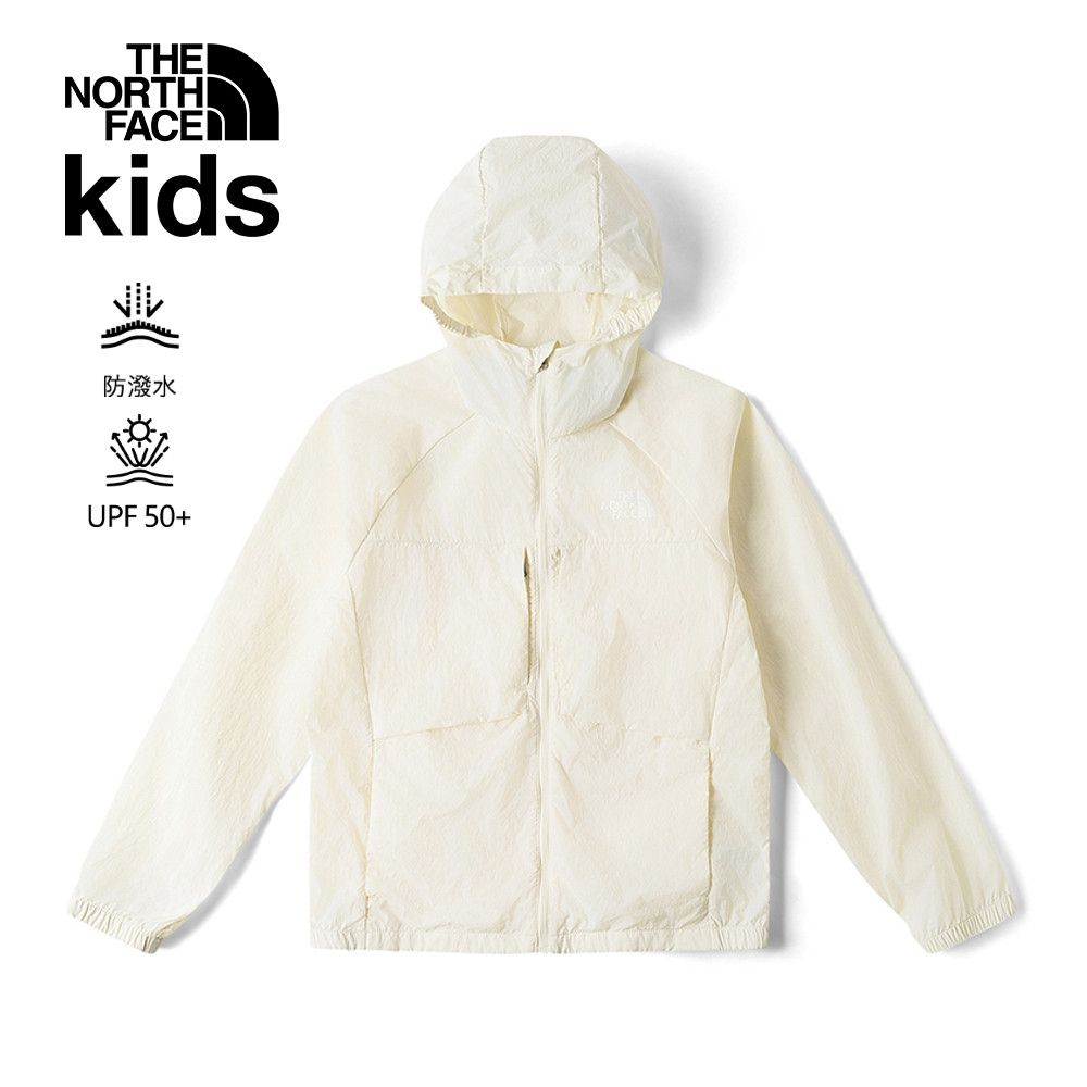 【The North Face 官方旗艦】北面兒童米白色DWR防潑水防曬可打包式連帽外套｜8C0SQLI