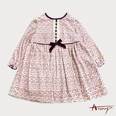 Annys安妮公主-粉紅小花編織蝴蝶結秋冬款長袖BABY洋裝*9257紫色