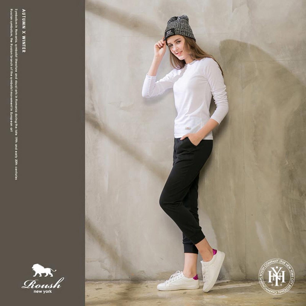 Roush 女生水洗棉質純色圓領長TEE(611520)