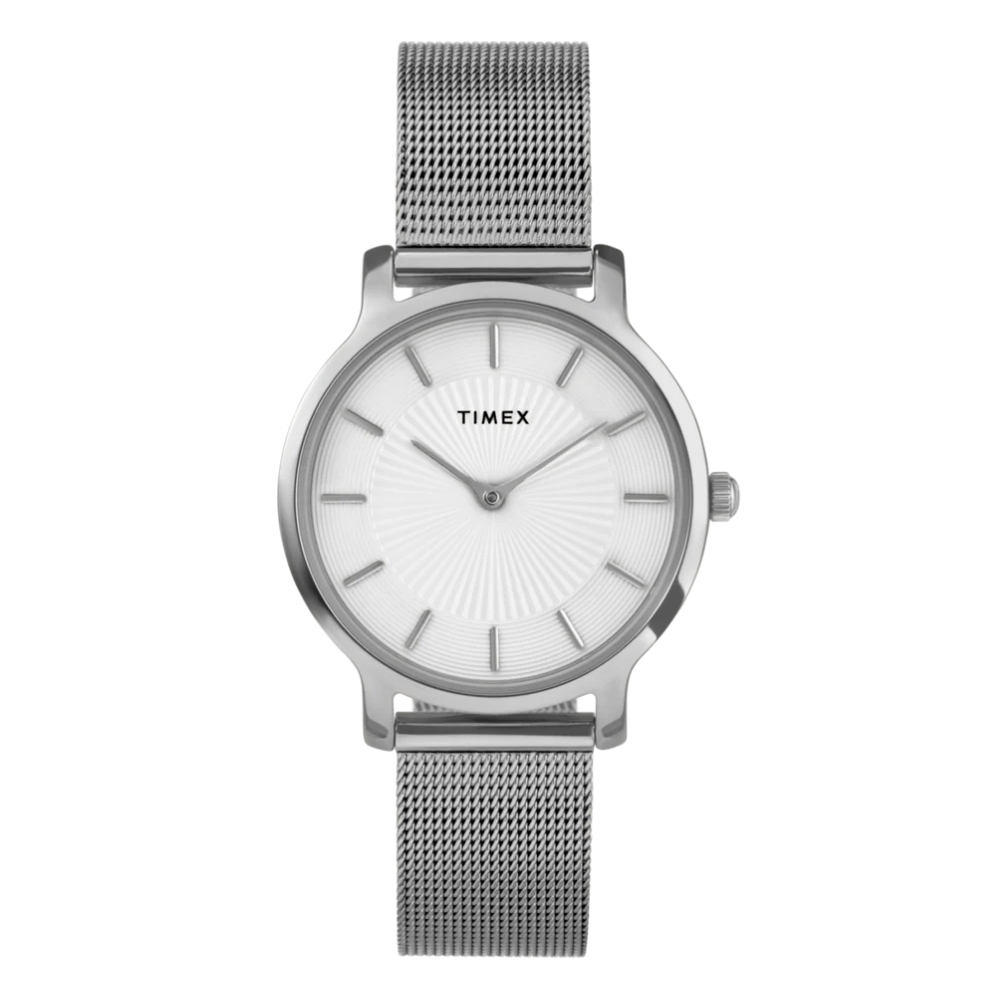 TIMEX  天美時  Transcend 34毫米 極簡現代美學 不鏽鋼錶鍊手錶(白x銀 TXTW2Y10200)